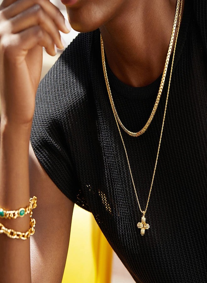 FRUMOS Dainty Layered Choker Necklace18K Real Gold Plated Y Pendant Necklace Multilayer Long Adjustable Choker cross Layering Necklaces for Women Girls（ Large ridge cross Pendant - Image 4